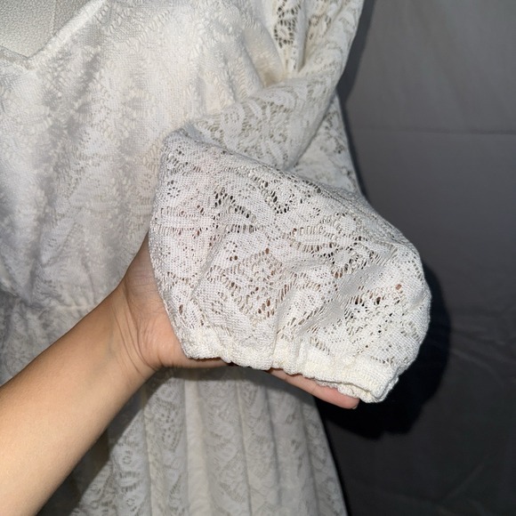 Hollister Women's Dress Sz Large Long Sleeve Cream Lace Boho Chic Western Preppy - Picture 7 of 14